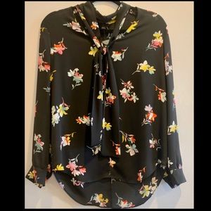 Ann Taylor floral print black blouse